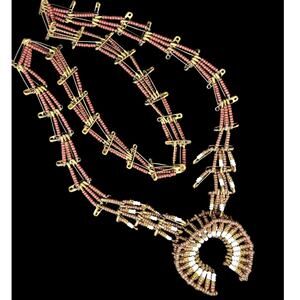 Retro Luxe Brown White Bead Squash Blossom‎ Necklace Boho Statement Style